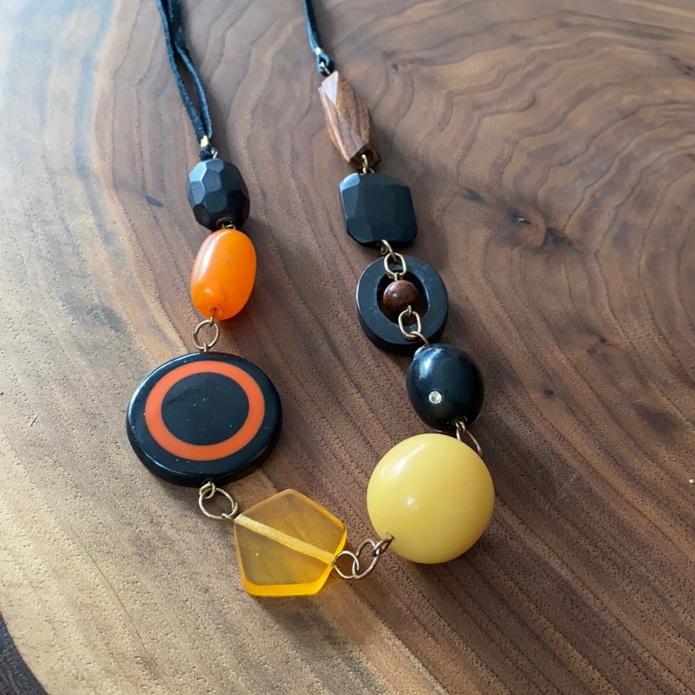 Multi shape and size beaded long necklace
